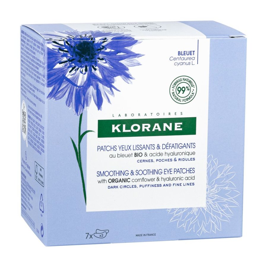 Klorane Patch Occhi Leviganti Fiordaliso BIO + Acido Ialuronico 7x2 – Idratanti e Rinfrescanti