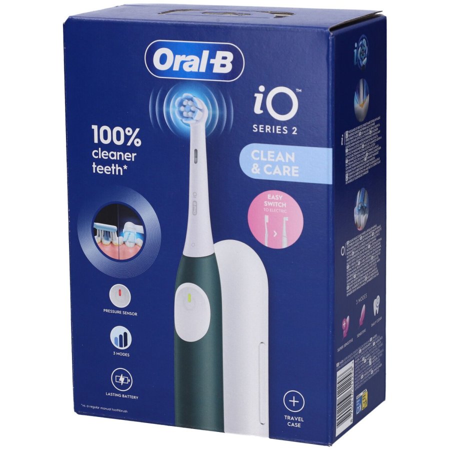 Oral-B Spazzolino Elettrico Ricaricabile iO 2 Dark Green, 1 Pezzo con Custodia da Viaggio