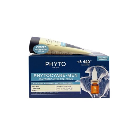 Phytocyane Uomo Set Anti-Caduta Progressiva, 12 Fiale + Shampoo 100 ml