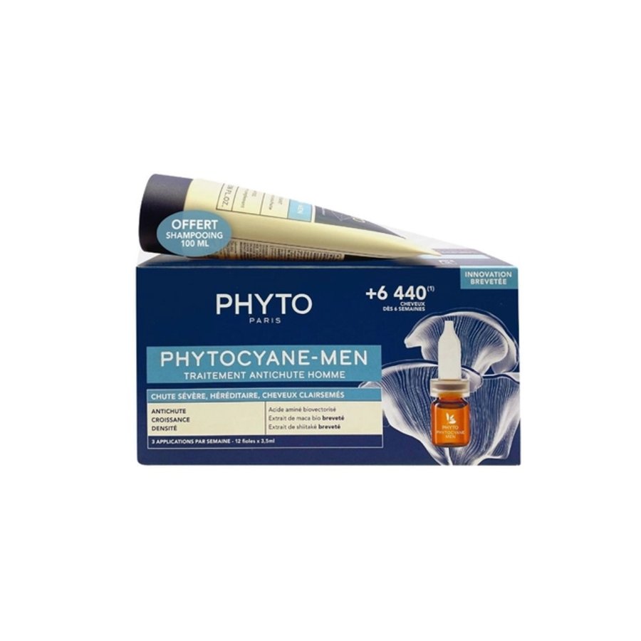 Phytocyane Uomo Set Anti-Caduta Progressiva, 12 Fiale + Shampoo 100 ml