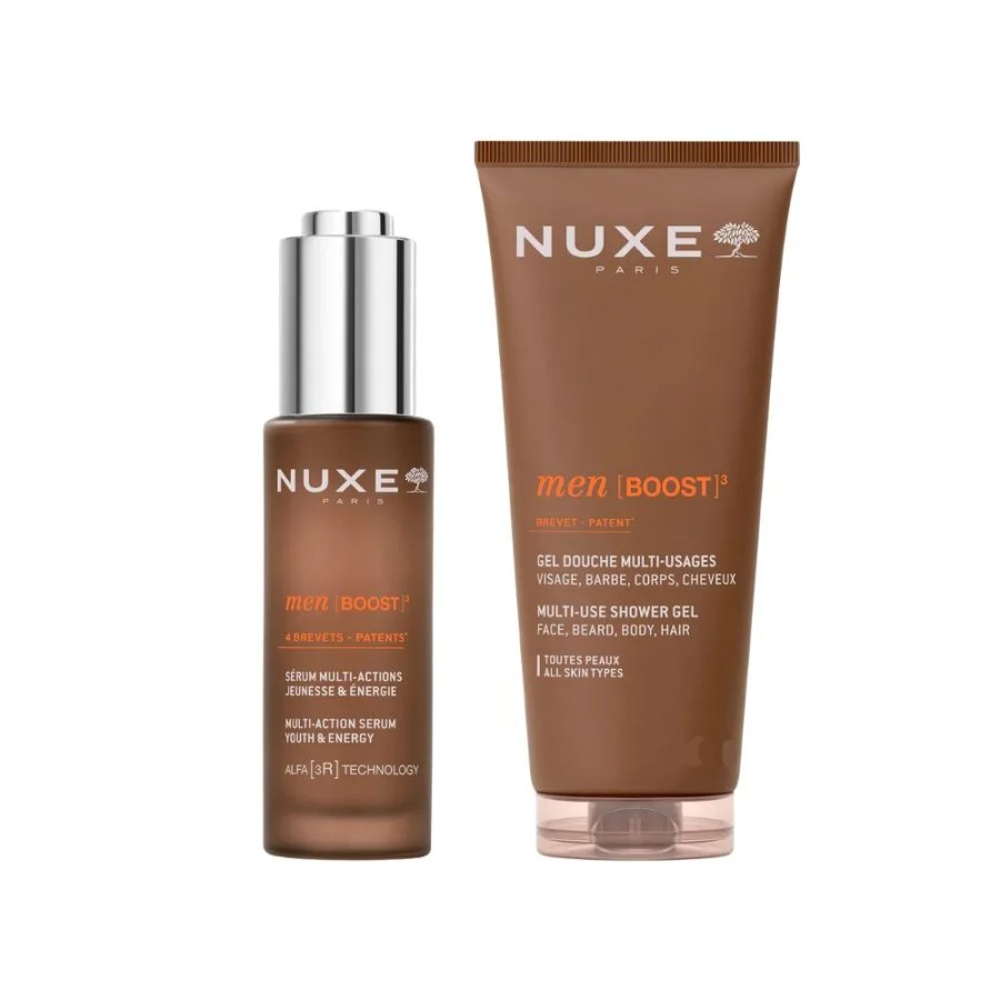 Nuxe Men Boost Cofanetto Uomo, Siero Multi-azione 30 ml + Gel Doccia Energizzante 100 ml