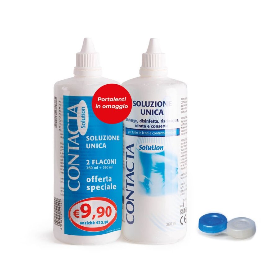 Contacta Soluzione Unica per Lenti a Contatto Morbide, 2 x 360 ml con Portalenti Omaggio Contacta Soluzione Unica per Lenti a Contatto Morbide, 2 x 360 ml con Portalenti Omaggio