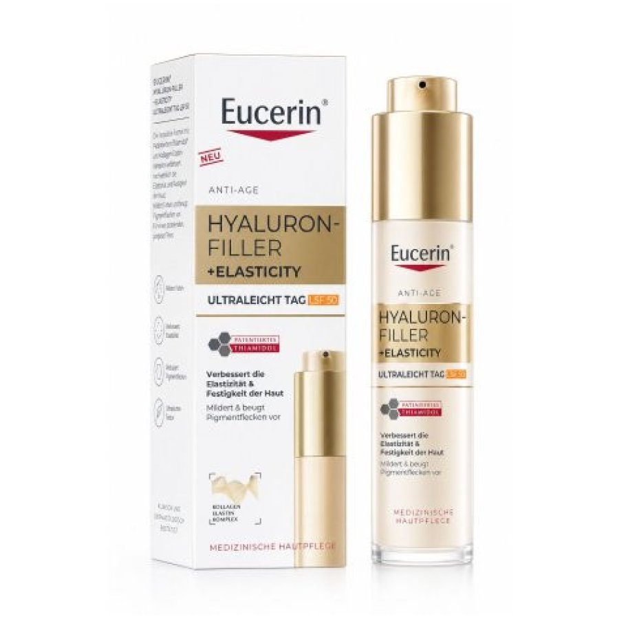 Eucerin Hyaluron-Filler + Elasticity Fluido Leggero Viso Anti Macchie SPF50, 50 ml Eucerin Hyaluron-Filler + Elasticity Fluido Leggero Viso Anti Macchie SPF50, 50 ml
