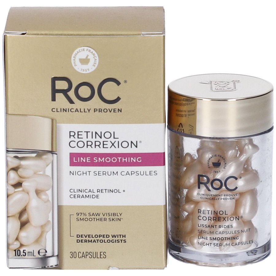RoC Siero Viso Notte in Capsule con Retinolo e Ceramide, 30 Capsule