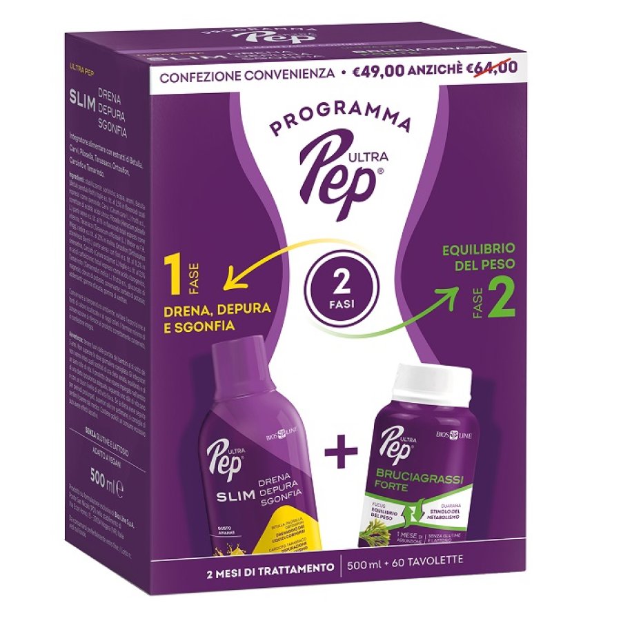 Ultra Pep Slim Drena Depura Sgonfia Ananas 500 ml&nbsp;+ Bruciagrassi Forte 60 tavolette