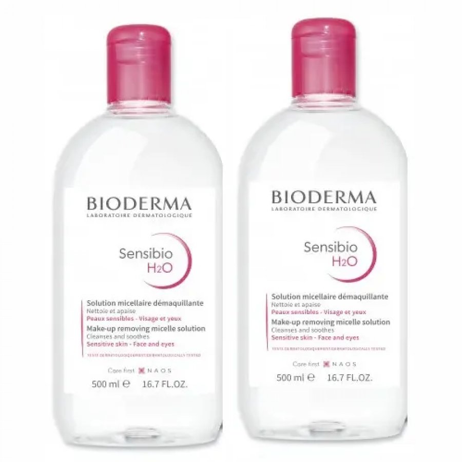 Bioderma Sensibio H2O Soluzione Micellare 2x500ml Detergente Delicato per Pelle Sensibile - Struccante Efficace Senza Risciacquo