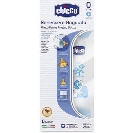 Chicco Biberon Well Being Angolato Boy 250ml - Biberon Benessere Angolato in Polipropilene