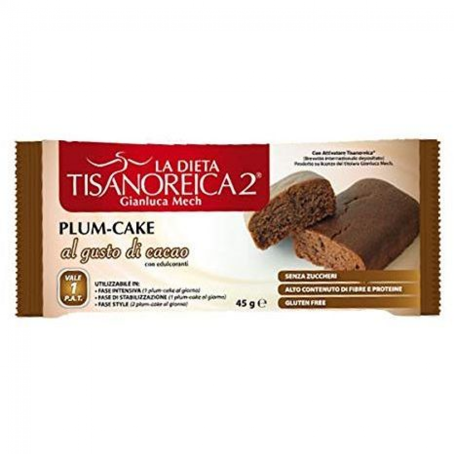 Tisanoreica 2 Plum Cake Gusto Cacao 45g - Senza Zuccheri, Ricco di Fibre e Proteine