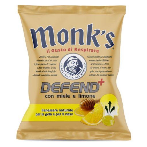 Monks Caramelle Defend Miele Limone 46g – Sollievo Naturale per Mal di Gola, Raffreddore e Artrite