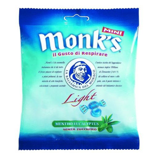 Monks Mini Light Senza Zucchero 70g – Caramelle Balsamiche Menta-Eucalipto, Sollievo per Mal di Gola e Raffreddore
