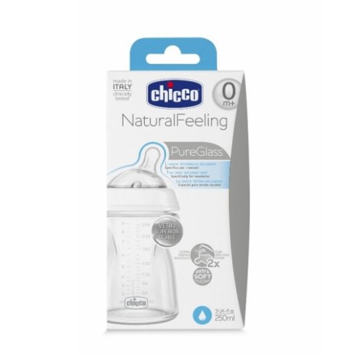 Chicco Biberon NaturalFeeling Vetro 0 Mesi+ 250ml - Biberon in Vetro per Neonati