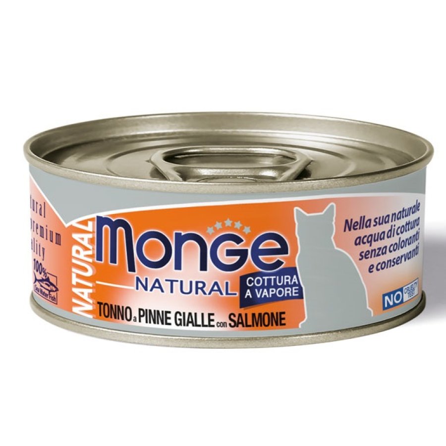 Monge Natural Tonno a Pinne Gialle con Salmone, 80 g