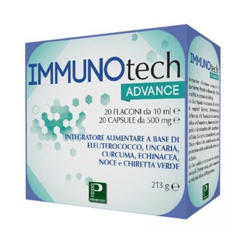 Piemme Pharmatech Immunotech Advance - Rimedio Naturale contro l'Influenza - 20 flaconi da 10 ml + 20 capsule da 500 mg