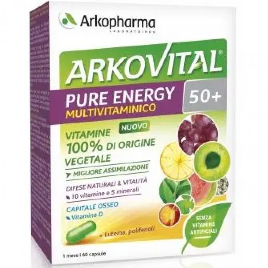 Arkopharma Arkovital Pure Energy 50+ 60 Capsule - Integratore Alimentare Energia Naturale