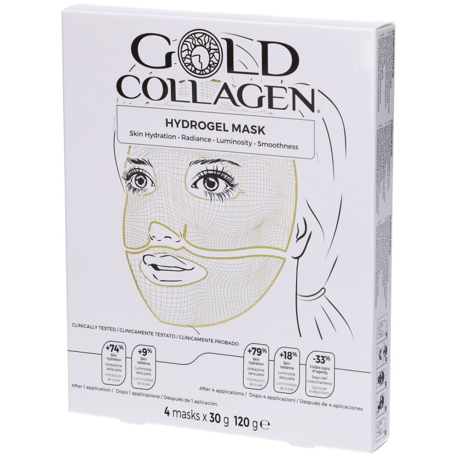 Gold Collagen Hydrogel Mask, 4 maschere Gold Collagen Hydrogel Mask, 4 maschere
