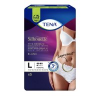 Tena Silhouette Blanc Taglia L 5 Pezzi - Mutandine Assorbenti con Design Elegante e Protezione Discreta