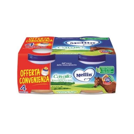 Mellin Omogeneizzato Cavallo 4x80g - Alimento per Bambini, Senza Glutine