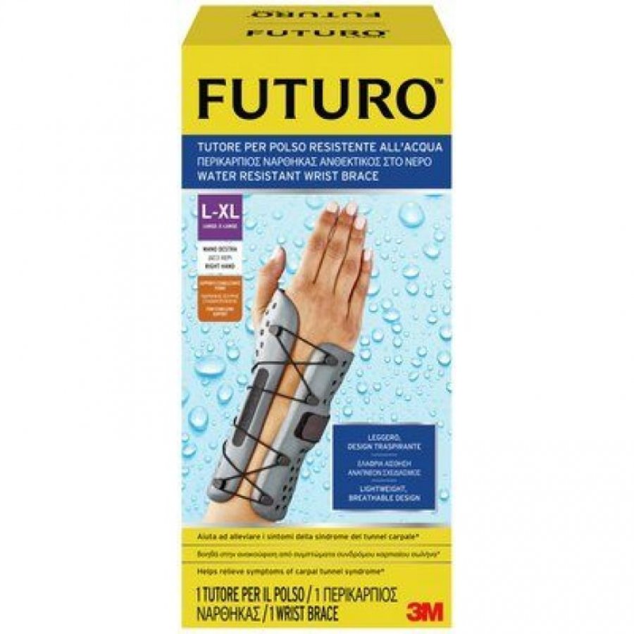 3M Futuro Tutore Polso Destro Resistente All'acqua Taglia L/XL - Supporto Impermeabile per Attività Quotidiane