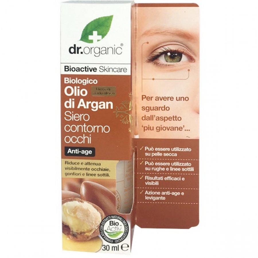 Dr Organic - Siero Contorno Occhi all'Olio di Argan 30 ml, Siero Naturale per un Contorno Occhi Radiante