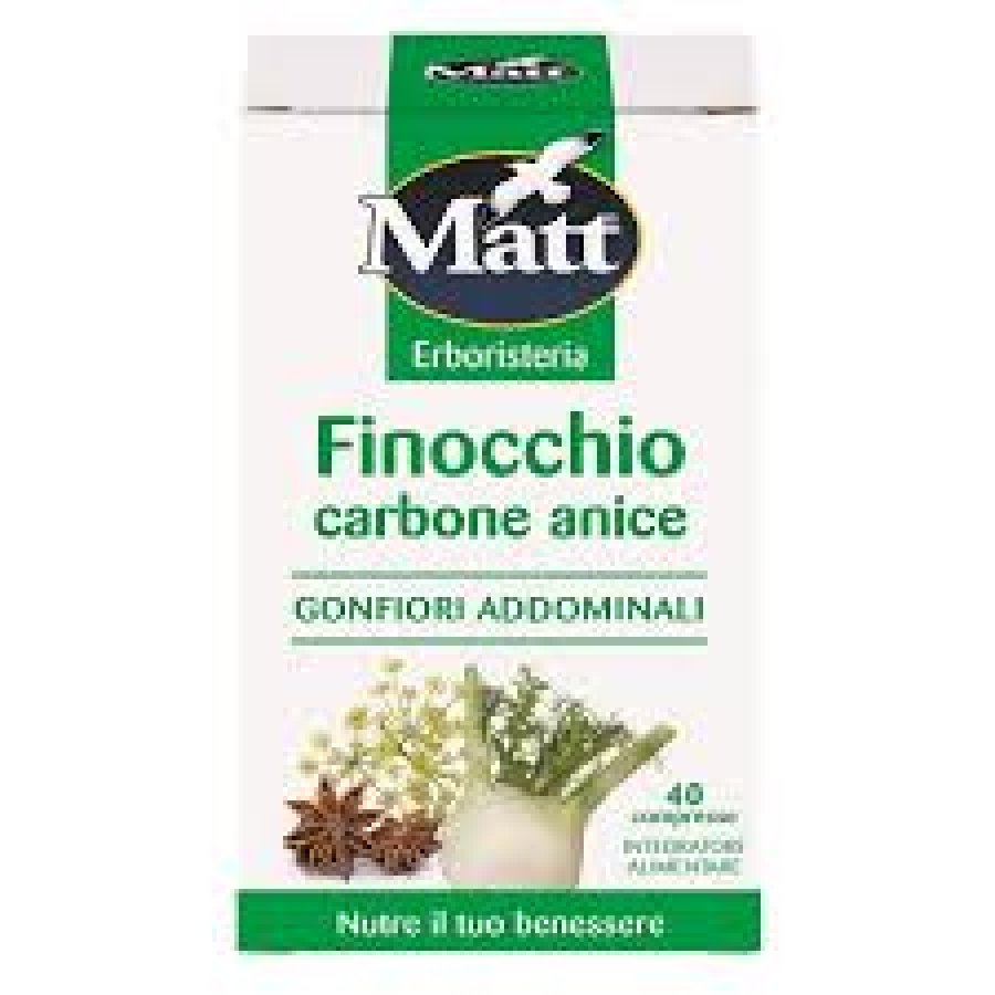 Matt Erboristeria Finocchio Carbone Anice 40 Compresse - Integratore Alimentare con Finocchio, Anice e Carbone Vegetale