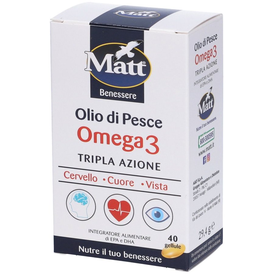 Matt Benessere, Olio di Pesce Omega 3 Tripla Azione, 40 Gellule