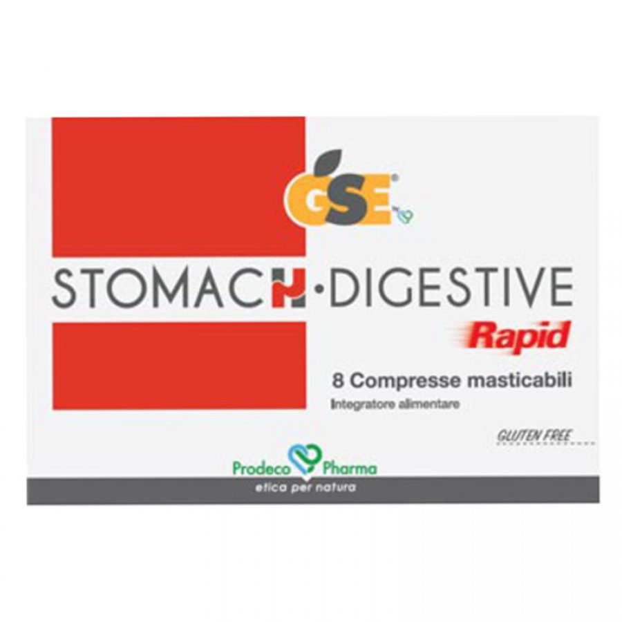 GSE Stomach Digestive Rapid 8 Compresse Masticabili - Integratore con Estratto di Semi di Pompelmo per Favorire la Digestione