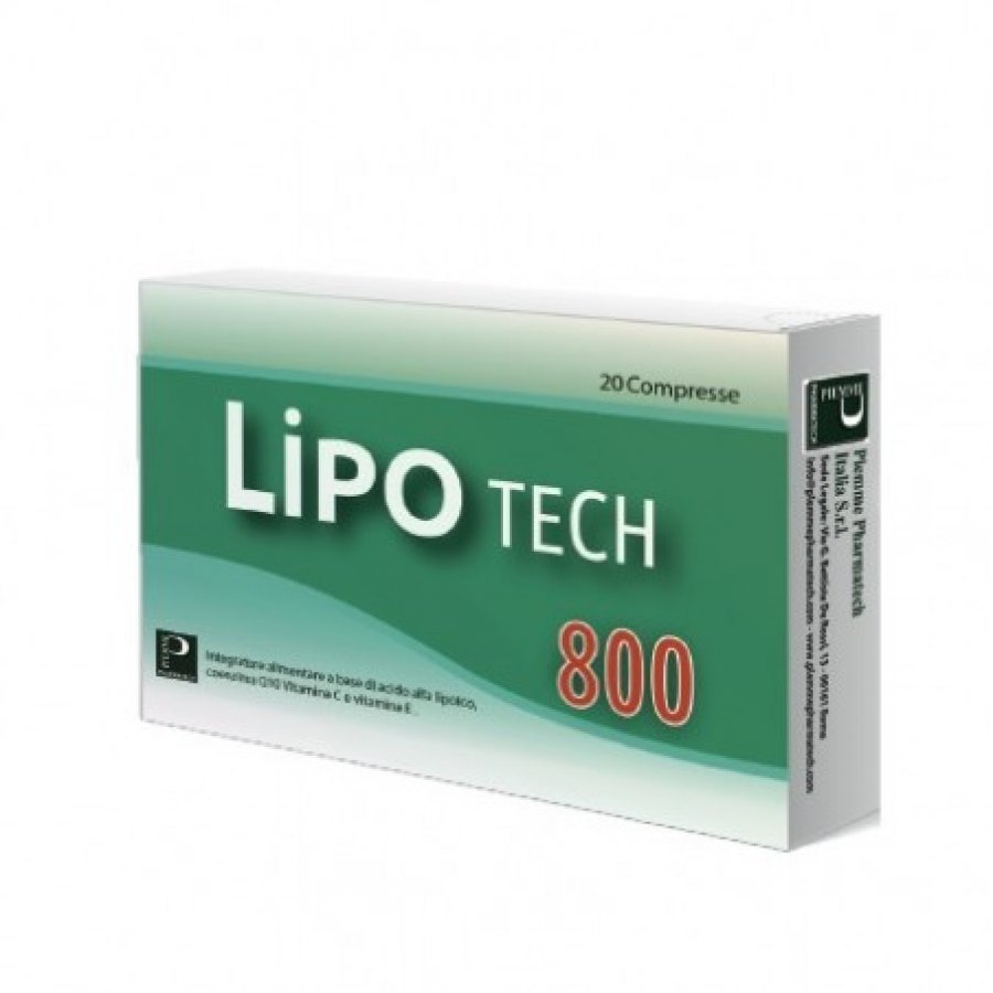 Piemme Pharmatech Lipotech 800 - Integratore di Acido Alfa Lipoico a Lento Rilascio - 20 Compresse