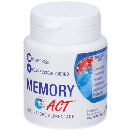 Memory Act, Integratore Psicologico, 50 Compresse, Fosfoserina, Glutamina, Asparagina, Vitamina B6, Supporto Cognitivo
