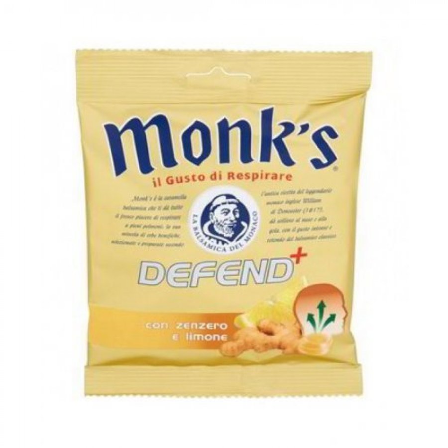 Monks Caramelle Defend+ Zenzero e Limone 46g – Caramelle Senza Zucchero, Sollievo Gola e Naso, Benefici Naturali