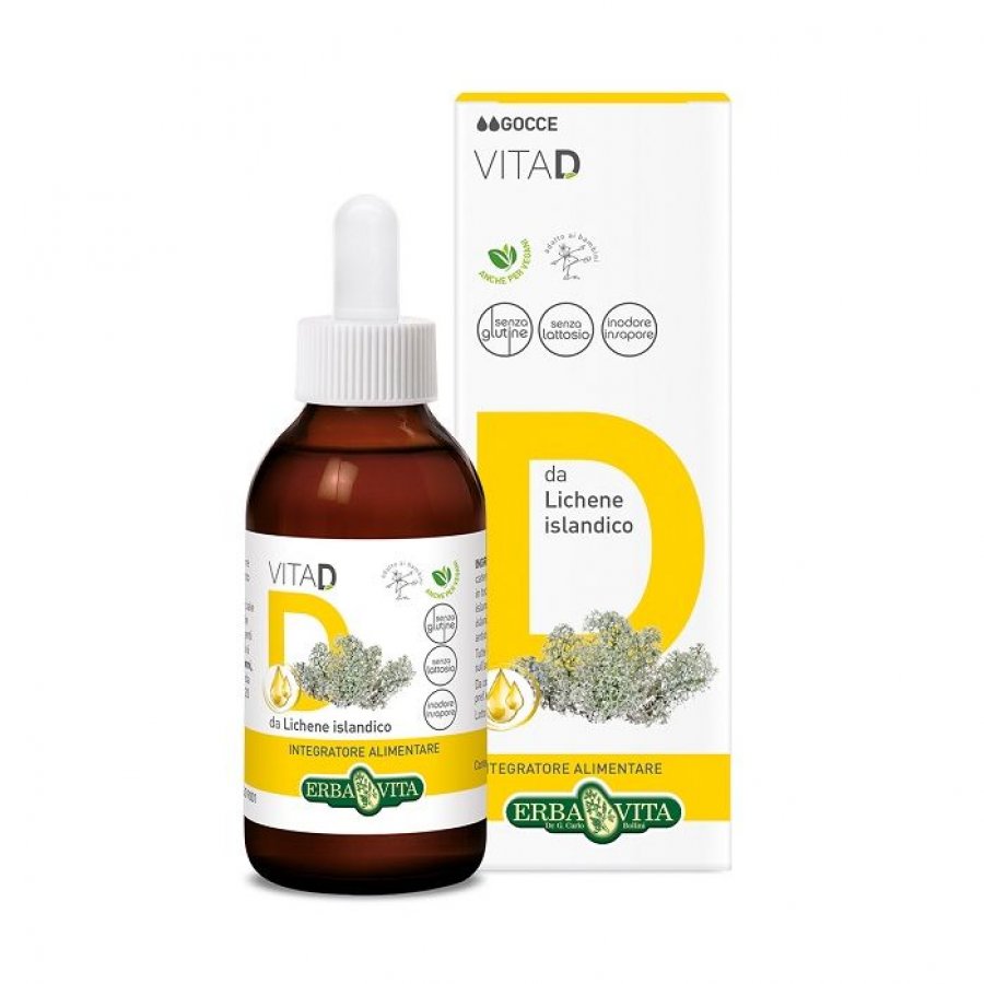 Erba Vita Vita D Gocce Vegan 50 ml - Integratore Alimentare di Vitamina D3 da Lichene Islandico