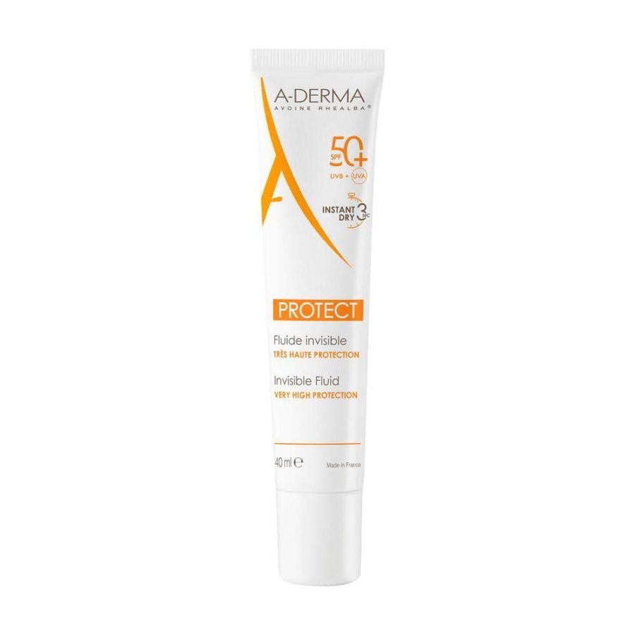 A-DERMA Protect Fluido Solare Invisibile Viso SPF50+, 40 ml