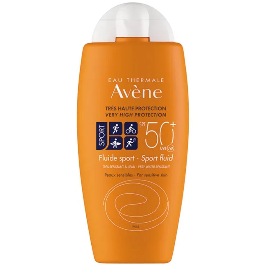 Eau Thermale Avène Protezione Solare Molto Alta Fluido Sport SPF 50+ 100ml - Ideale per Attività Sportive Intense