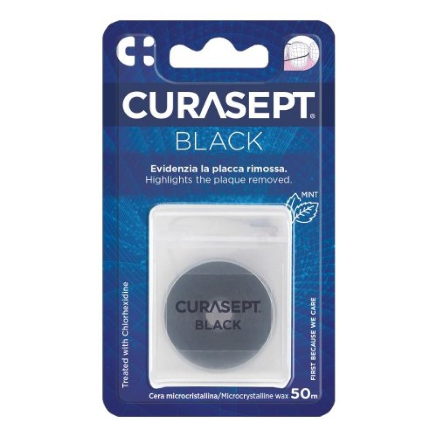 Curasept Floss Filo Interdentale Nero Cerato con Clorexidina 50m
