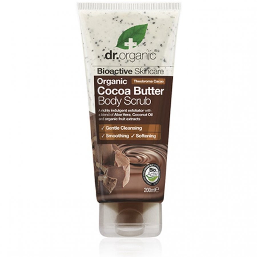 Dr Organic - Burro di Cacao Scrub Corpo 200 ml - Esfoliante Naturale per una Pelle Liscia e Luminosa