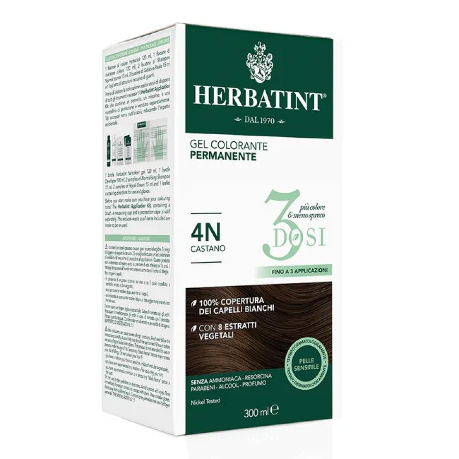Herbatint, Gel Colorante Permanente 4N Castano Naturale, 300 ml