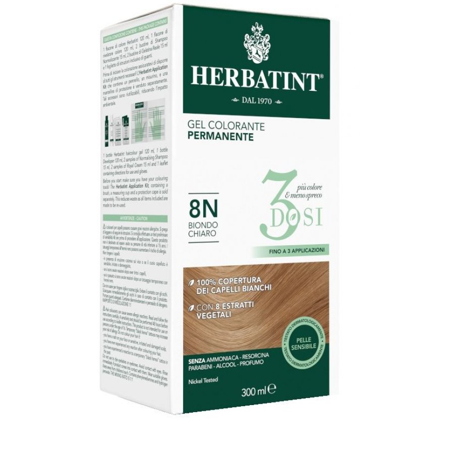 Herbatint - Tintura Per Capelli Gel Permanente 8N Biondo Chiaro 300 ml 3 Dosi