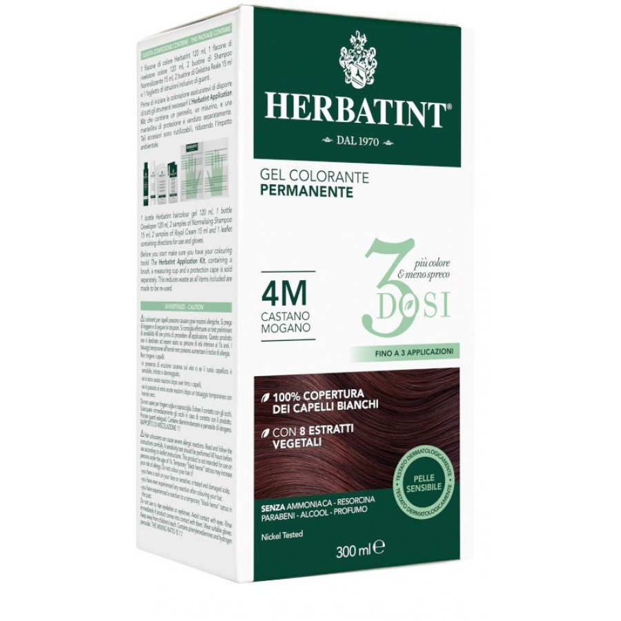 Herbatint Tintura Per Capelli Gel Permanente 4M Castano Mogano 3 Dosi 300ml - Senza Ammoniaca