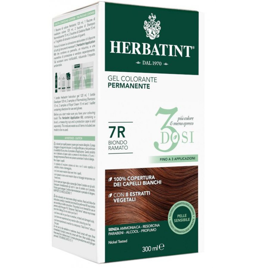Herbatint - Tintura Per Capelli Gel Permanente 7R Biondo Ramato 300 ml 3 Dosi