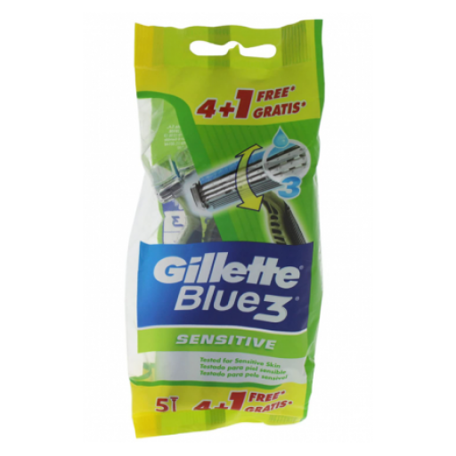 Gillette Blue 3 Sensitive 4 Pezzi + 1 Gratis - Rasoi a lama tripla per una rasatura confortevole