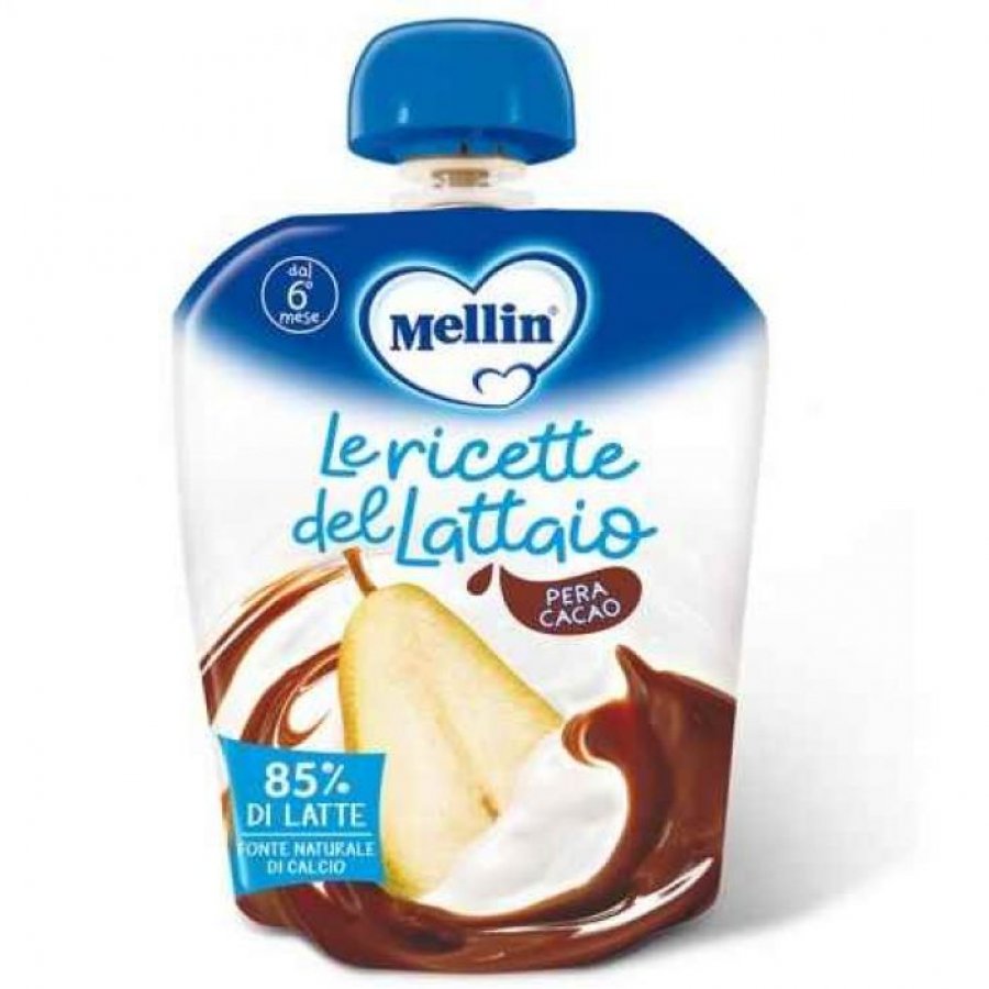 Mellin Pouch Merenda Latte Pera Cacao 85g - Merenda per Bambini 6 Mesi+