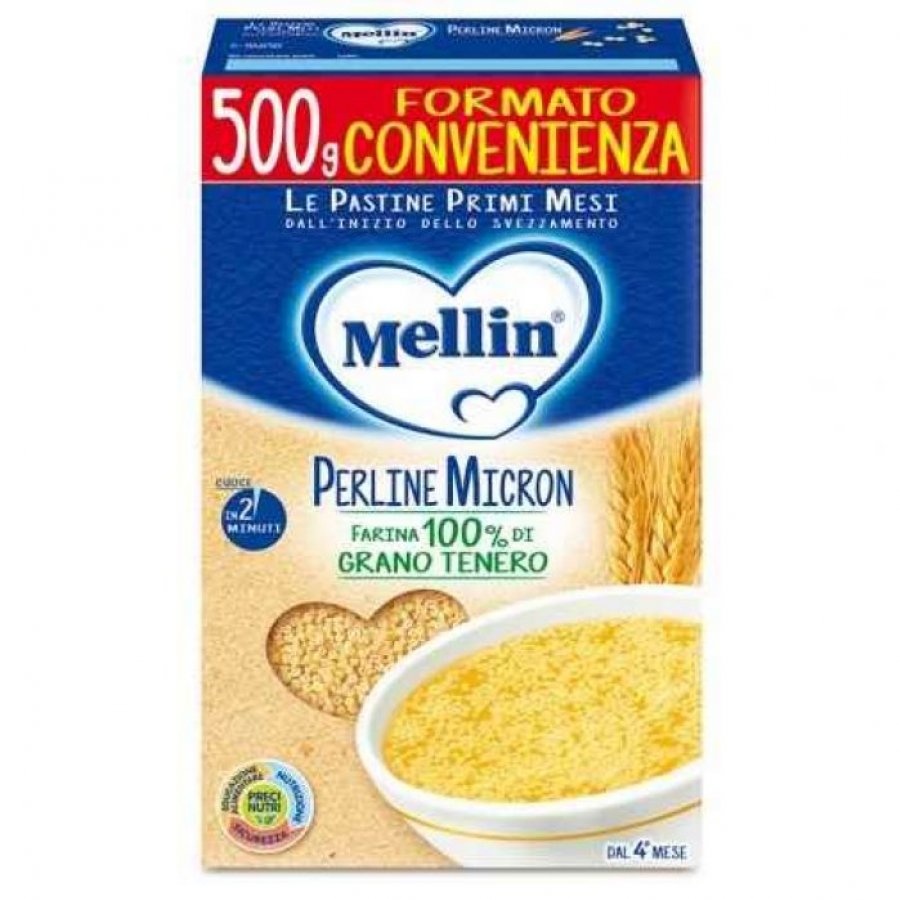 Mellin Pastina Perline Micron 500g - Pastina per Bambini con Farina di Grano Tenero