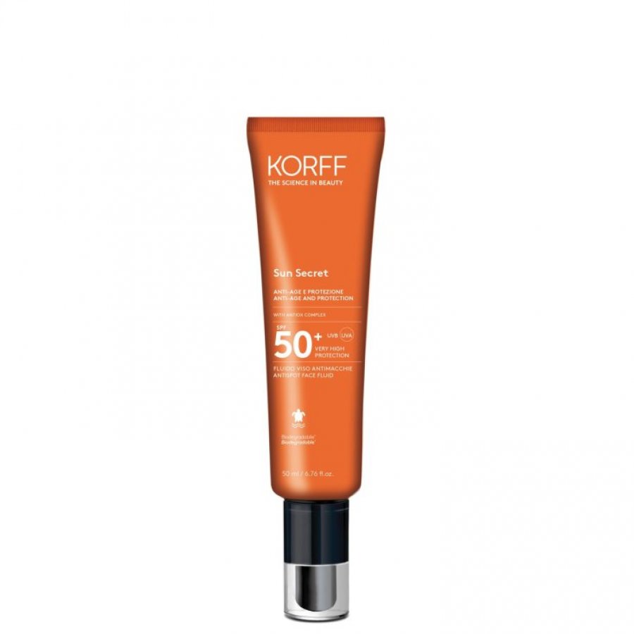 Korff Sun Secret Fluido Viso Antimacchie Spf50+ 50ml - Protezione Molto Alta, Antimacchie SPF 50+, Texture Morbida e Setosa
