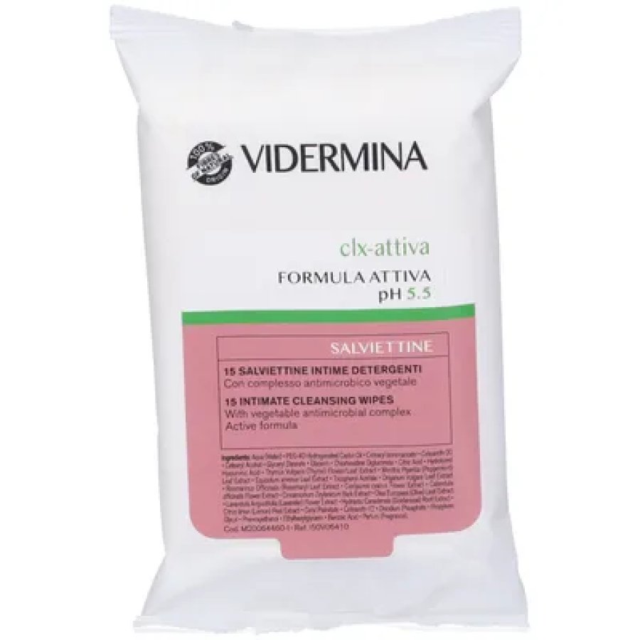 Vidermina Clx-Attiva 15 Salviettine Intime Detergenti pH 5.5