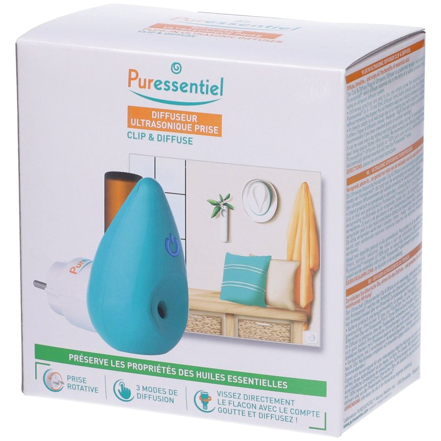 Puressentiel Clip & Diffuse Diffusore Ultrasonico a Presa, 1 dispositivo Puressentiel Clip & Diffuse Diffusore Ultrasonico a Presa, 1 dispositivo