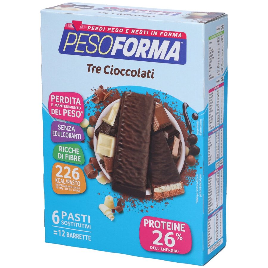 PESOFORMA, Barrette ai 3 Cioccolati, 12 Barrette