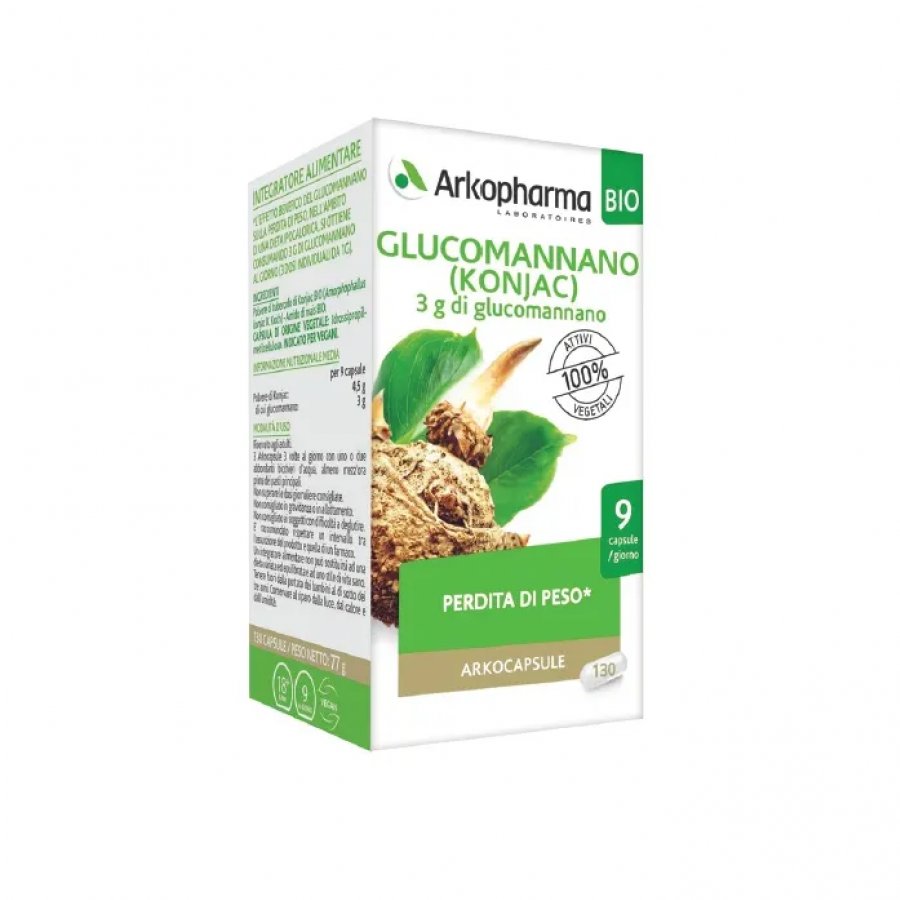 Arkopharma Glucomannano Bio 130 Capsule - Integratore Alimentare con Glucomannano