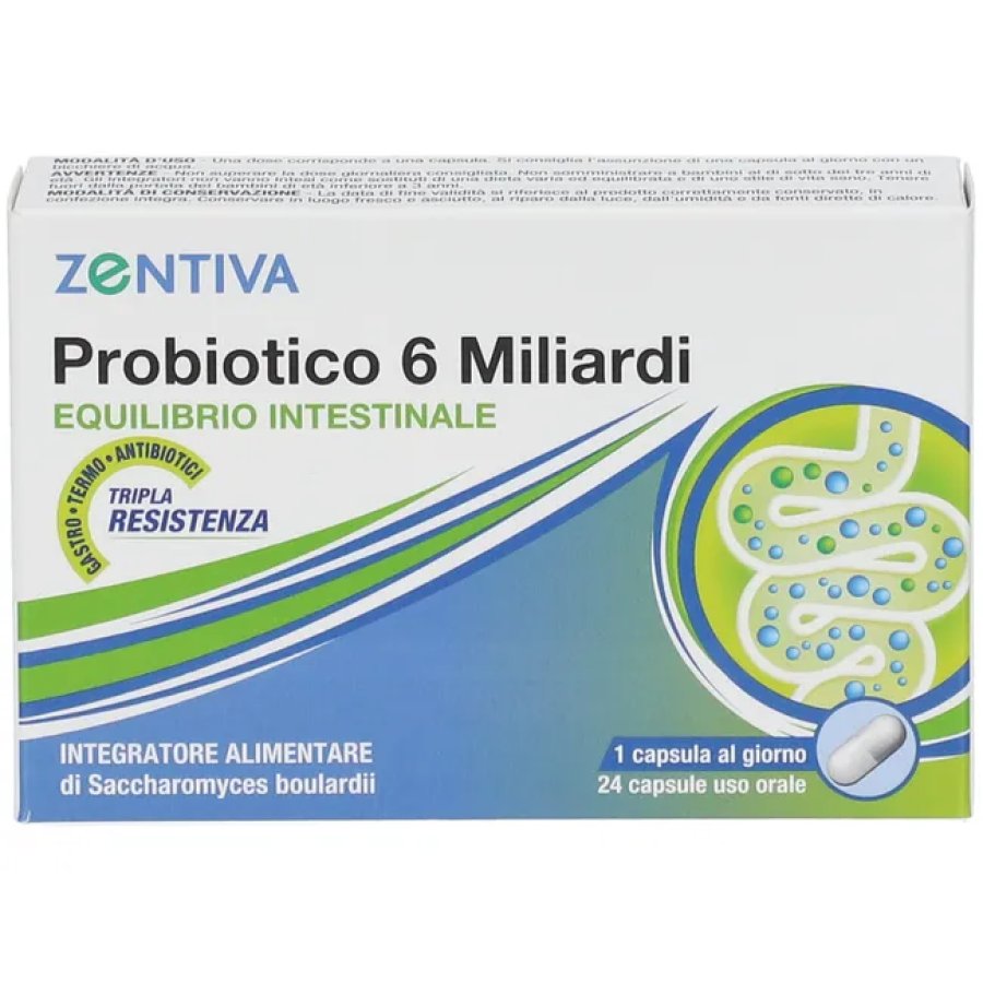 Zentiva Probiotico 6 Miliardi Integratore Alimentare, 24 Capsule