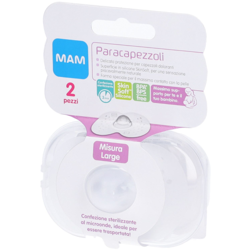 Mam Paracapezzoli Misura L, Protezione Capezzoli Doloranti,2 Pezzi, Silicone SkinSoft