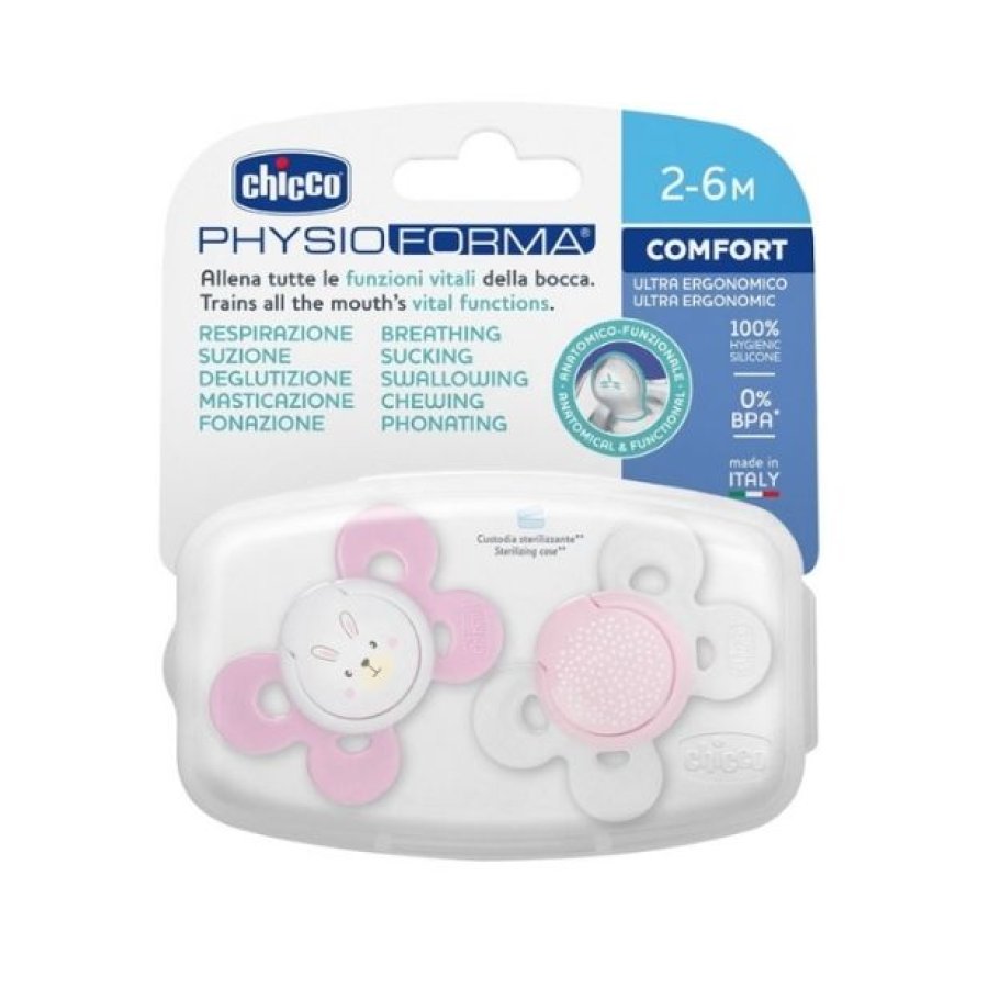 Chicco Succhietto Comfort Girl Silicone 2-6 Mesi, 2 Pezzi