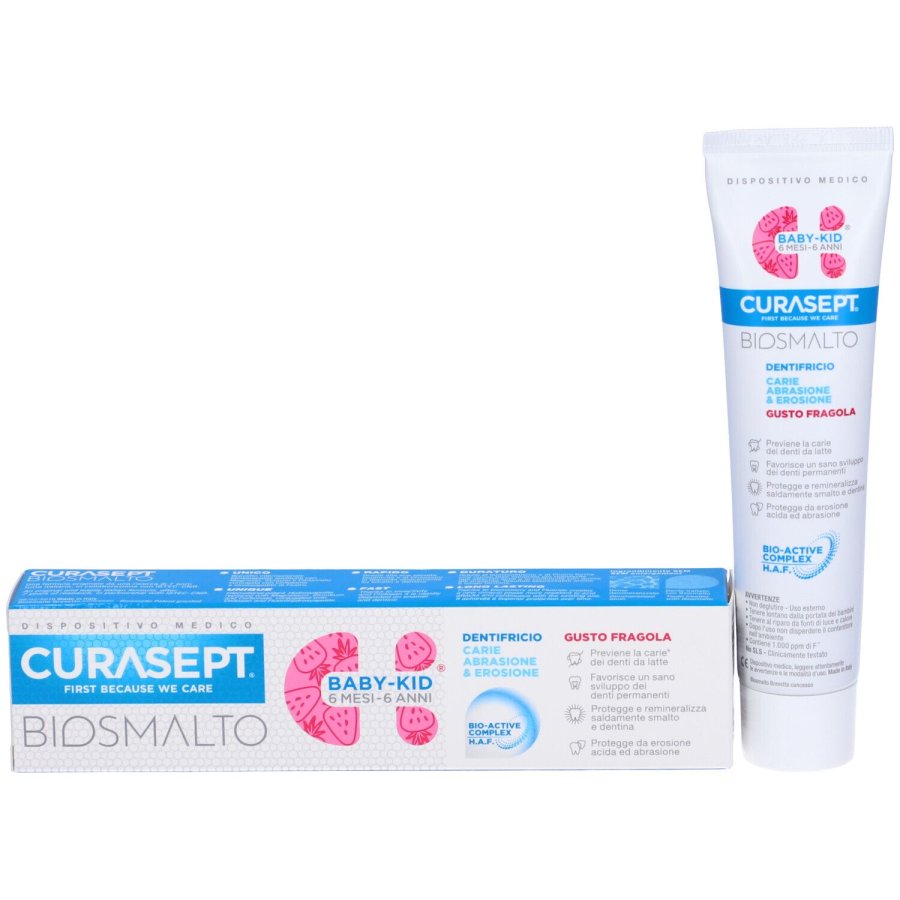 Curasept Biosmalto Baby Kid Dentifricio Bambini Carie Abrasione e Erosione, 50ml